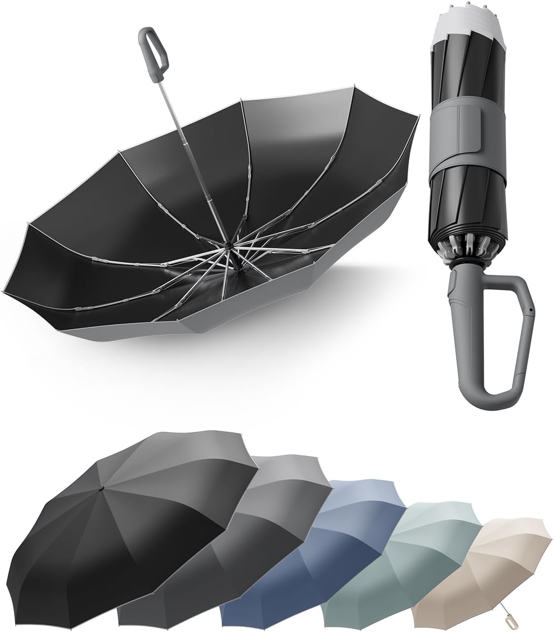 Windproof Travel Umbrella for Rain, Withstand 85MPH Winds, 52 Inch Automatic Reverse Fold Umbrellas Easy Auto Open Close, Portable Compact Umbrella Includes Cover Bag, Perfect for Travel, Car, Commute, Women Men, Backpack