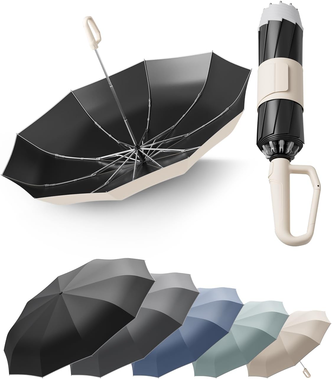 Windproof Travel Umbrella for Rain, Withstand 85MPH Winds, 52 Inch Automatic Reverse Fold Umbrellas Easy Auto Open Close, Portable Compact Umbrella Includes Cover Bag, Perfect for Travel, Car, Commute, Women Men, Backpack