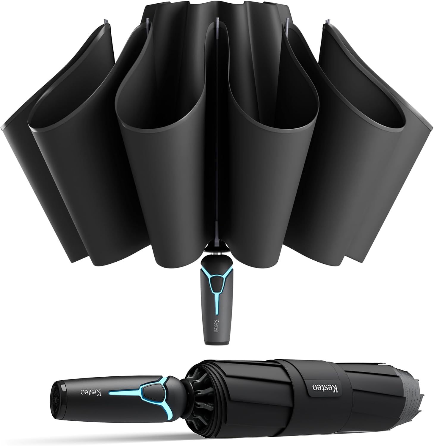 Windproof Travel Umbrella for Rain, Withstand 85MPH Winds, 52 Inch Automatic Reverse Fold Umbrellas Easy Auto Open Close, Portable Compact Umbrella Includes Cover Bag, Perfect for Travel, Car, Commute, Women Men, Backpack