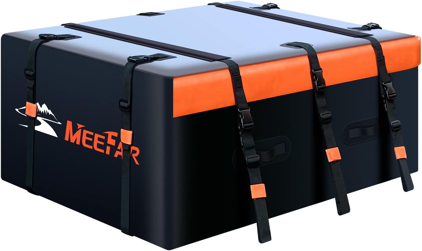 Rooftop Cargo Carrier Car Roof Bag 21 Cubic Feet 100% Waterproof Car Top Carrier, Fits All Vehicle with/Without Rack,Include Anti-Slip Mat,10 Reinforced Straps,6 Door Hooks,Luggage Lock