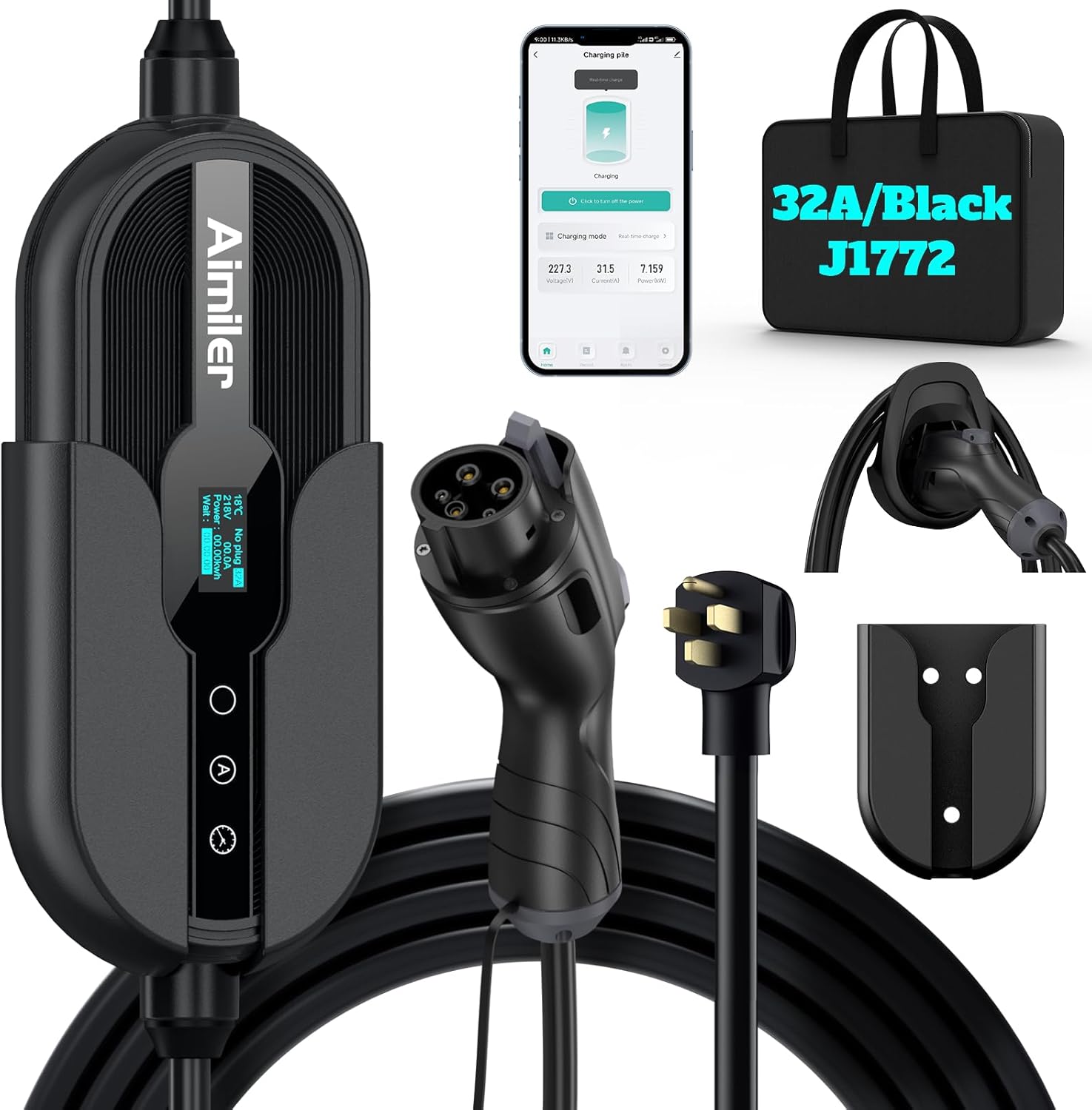 Level 2 Electric Vehicle (EV) Charger(WiFi APP/Plug-Play), 40A, 25ft Cable ETL Certified, 220V-240V NEMA 14-50P Plug EVSE w/ J1772 Connector, Portable EV Car Charging Stations (Jet)