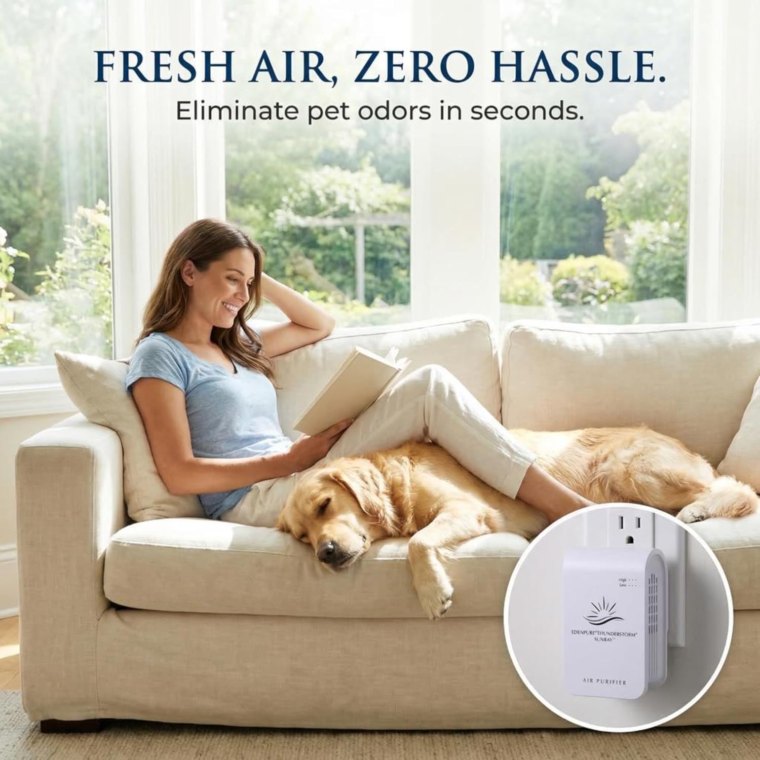 EdenPURE Thunderstorm Sunray Air Purifier Plug In Ionizer Plasma Remover | Odor & Smoke Eliminator, No Filter, Perfect for Home, Pets, Car and Removes Mold - USB Powered, Portable for Indoor & Travel